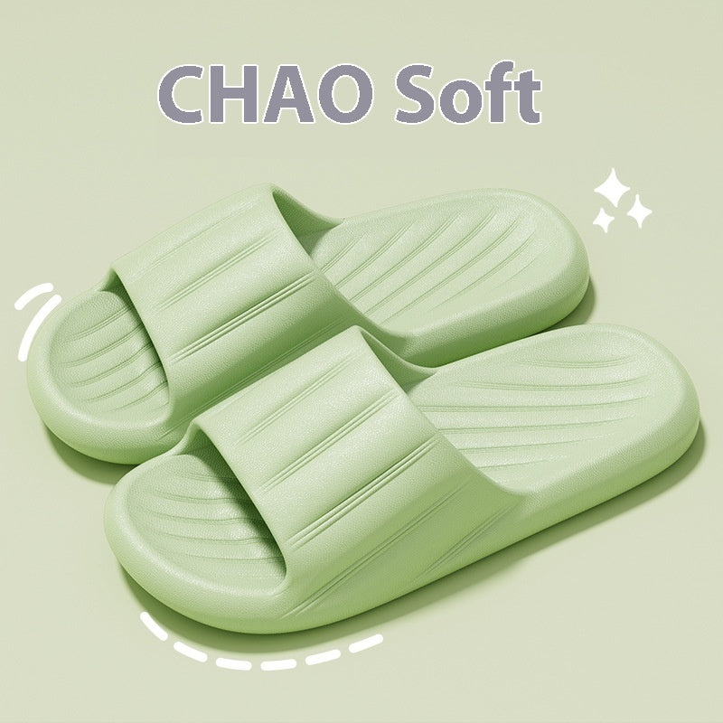Fashion Solid Color Striped Home Slippers Summer Thick Bottom Non-slip Bathroom Slipper Women Men Couples Shoes - Bests Sale