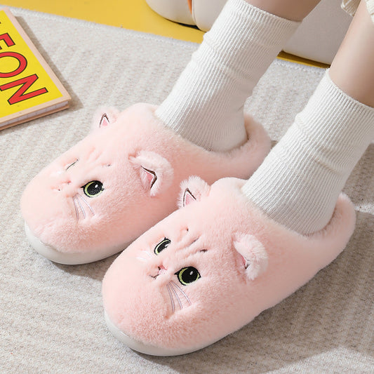 Autumn And Winter Cotton Slippers Men And Women Couple Kitty Cartoon - Bests Sale