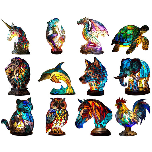 3D Colored Animal Light Desk Lamp Animal Series Decorative Night Light Animal Elephant Owl Cat Vintage Table Lamp Home Decoration Coffee Jasper