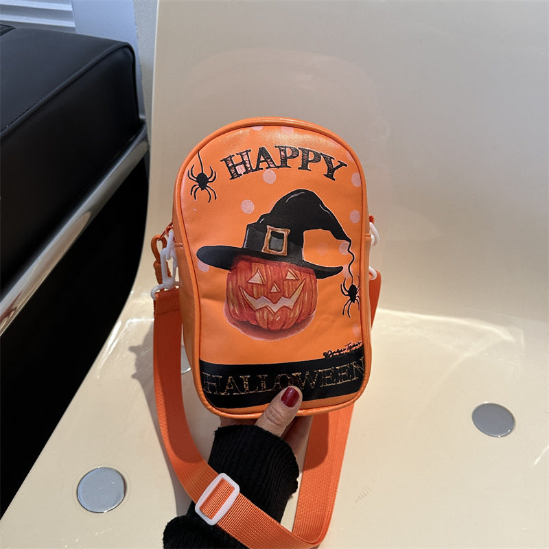Halloween Graffiti Phone Bag Girls Funny Cartoon Pumpkin Ghost Bat Print Crossbody Bag For Women Mini Personality Creative Shoulder Bags Bests Sale