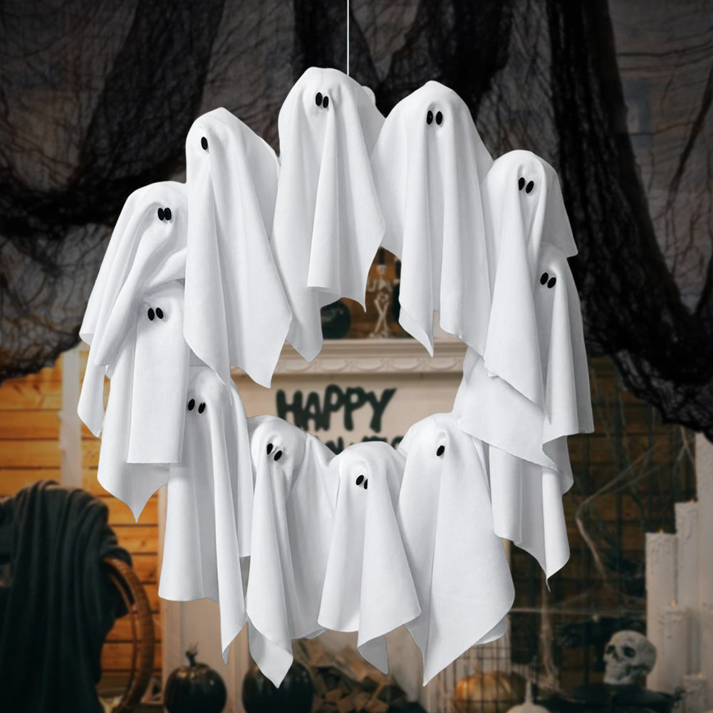 Halloween Decorations Ghost Wreath Cute Ghost Halloween Door Sign For Door Porch Wall Holiday Home Decor Glow Ghost Lights Coffee Jasper