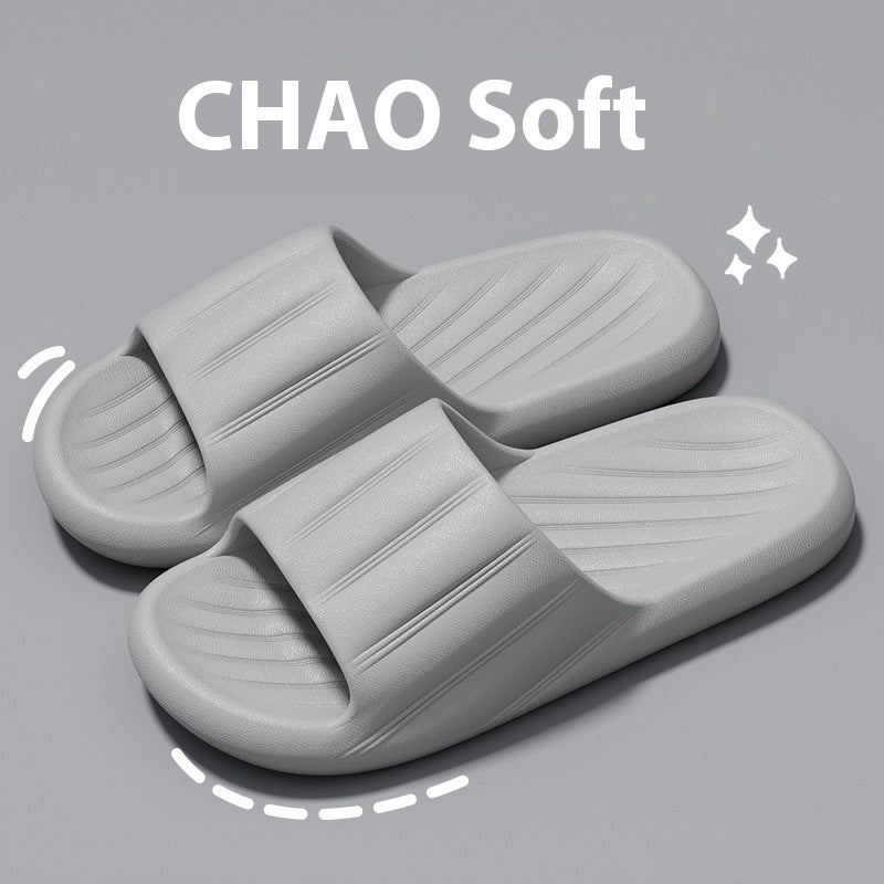 Fashion Solid Color Striped Home Slippers Summer Thick Bottom Non-slip Bathroom Slipper Women Men Couples Shoes - Bests Sale