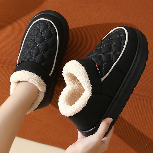 Winter Plush Cotton Shoes Warm Thick-bottom Waterproof Home Slippers All-match Indoor Outdoor Garden Shoes For Women - Bests Sale