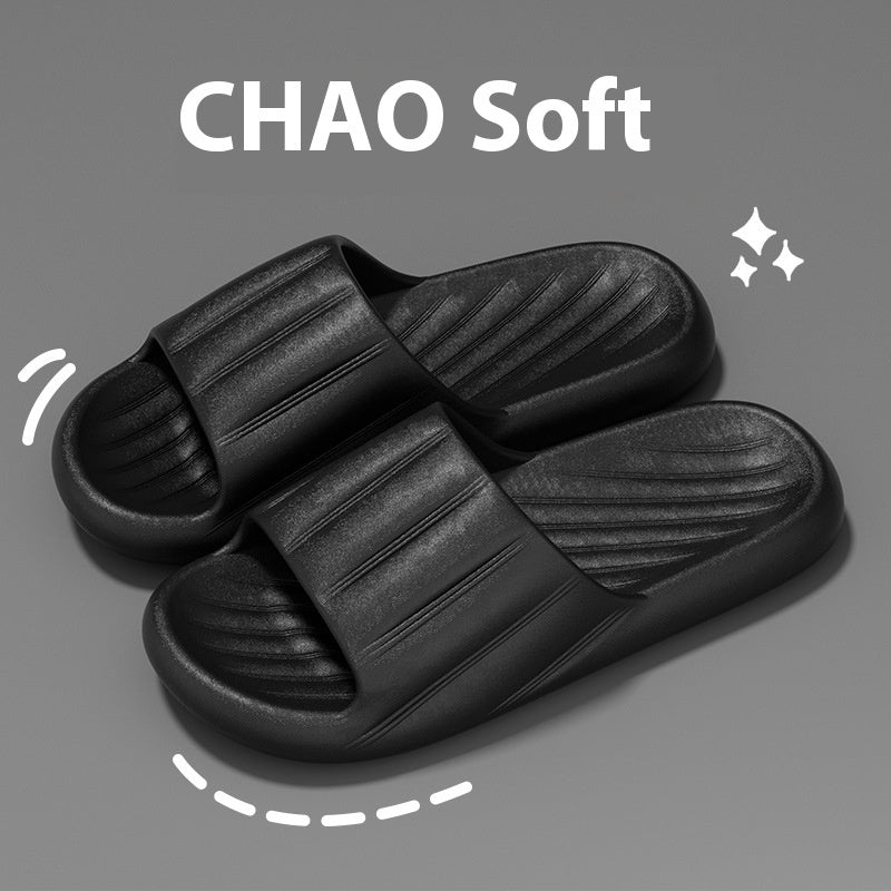 Fashion Solid Color Striped Home Slippers Summer Thick Bottom Non-slip Bathroom Slipper Women Men Couples Shoes - Bests Sale