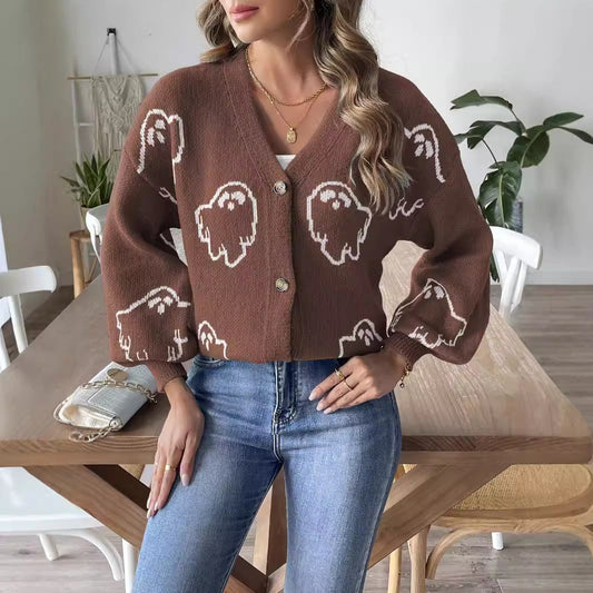 Halloween Sweater Coat Women's Loose Casual Button Sweater Bests Sale