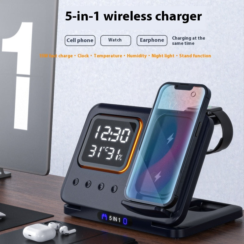 15W Wireless Chargers Stand 5 In1 LED Digital Alarm Clock Fast Charging Dock Station Coffee Jasper