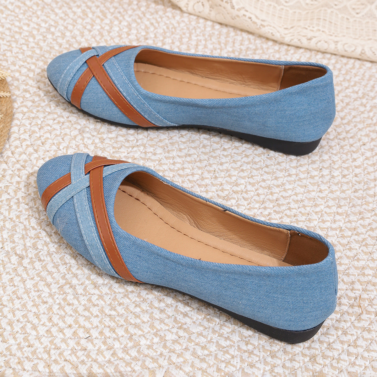 Ins Cross-straped Denim Loafers Fashion Lightweight Comfortable Flats Shoes For Women - Bests Sale