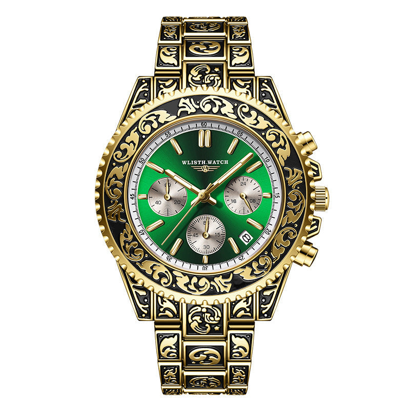 Vintage Engraving Quartz Multi-function Men's Watch Bests Sale