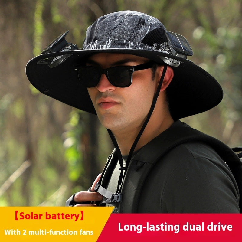 Outdoor Wide Brim Sun Hat With Solar Fan Wide Brim Solar Fan Outdoor Fishing Hat Solar USB Charging Solar Powered Hat Adjustable Coffee Jasper