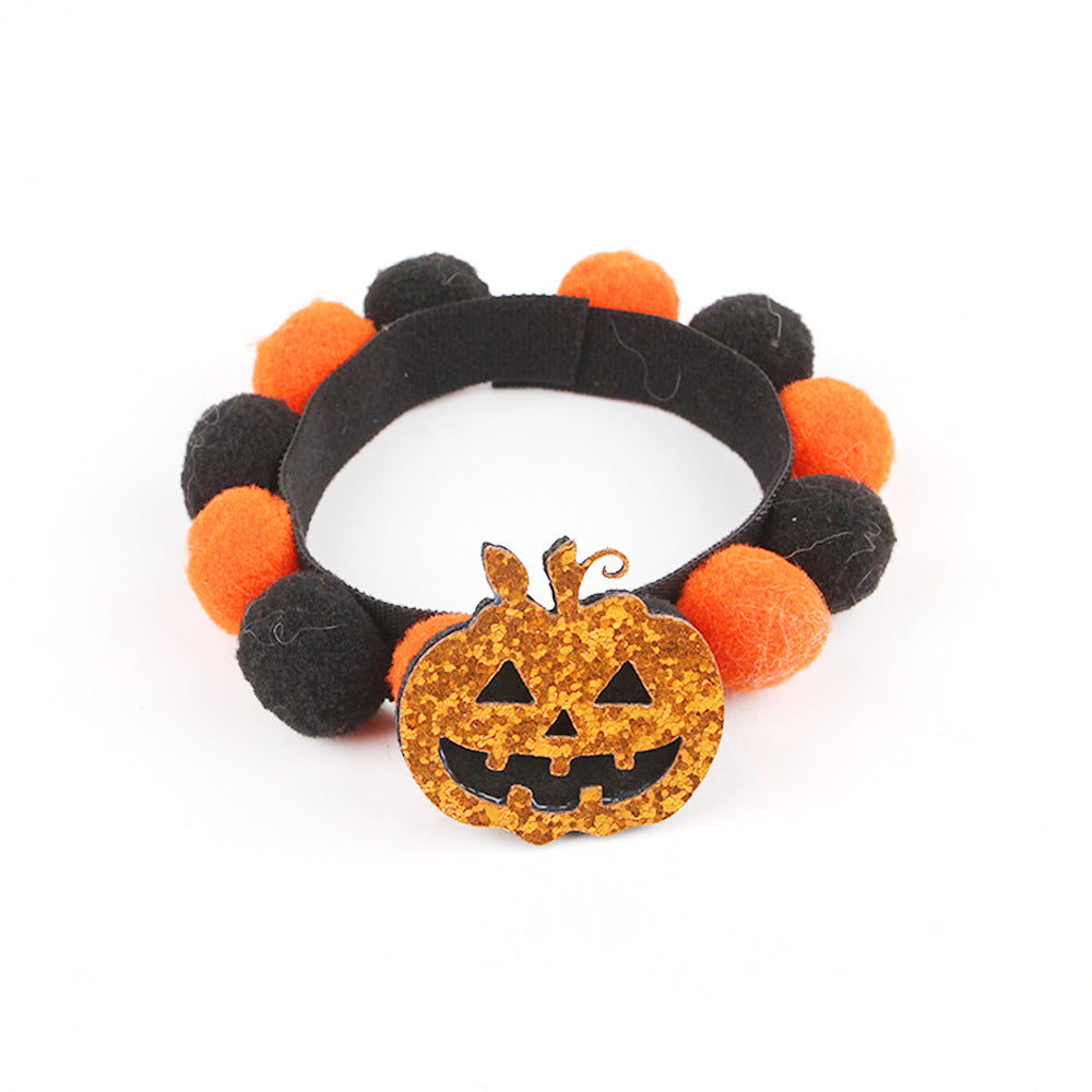 Halloween Pet Fur Ball Collar Pumpkin Accessories Bests Sale