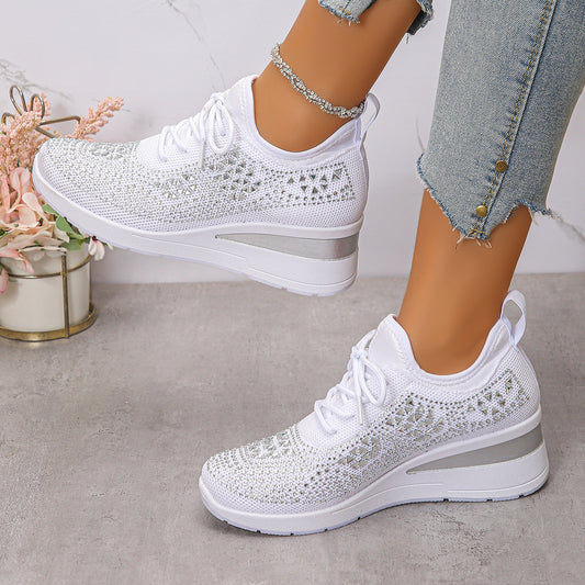 Rhinestone Lace Up Fashion Style Daily Commuter Women's Casual Shoes - Bests Sale