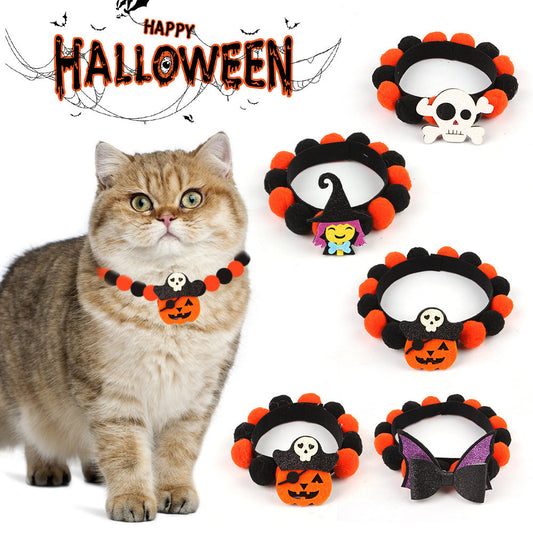 Halloween Pet Fur Ball Collar Pumpkin Accessories Bests Sale