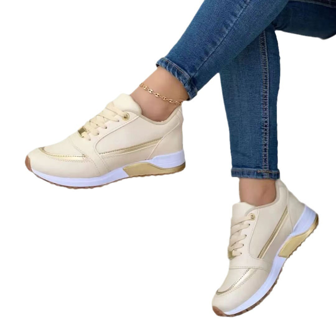 Women's Casual Flat Style Pumps  Color Matching Round Head Lace-up Shoes - Bests Sale