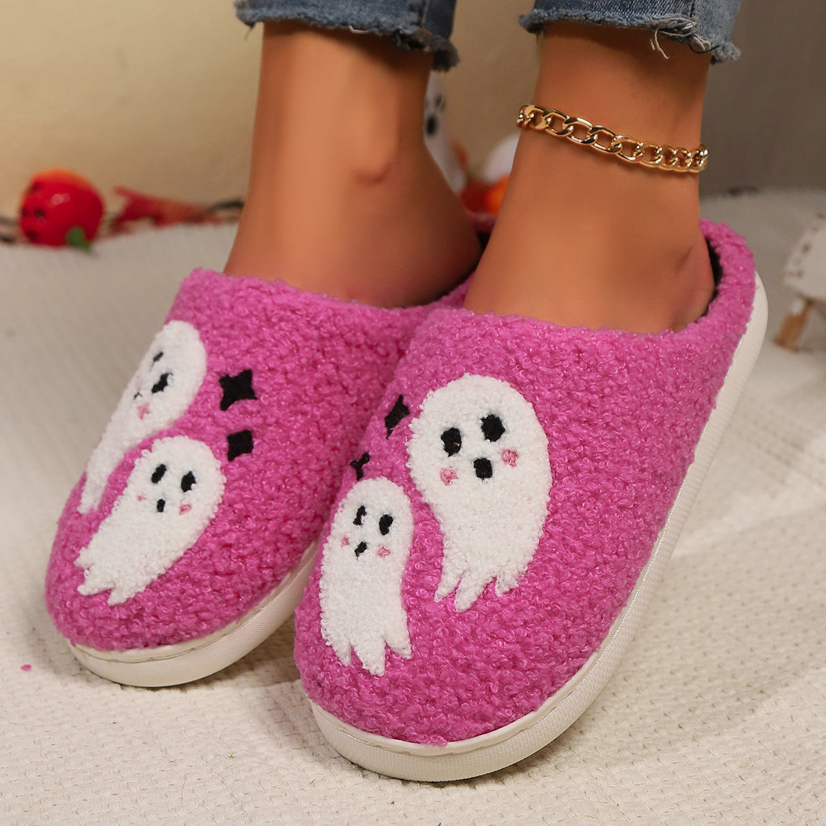 Halloween Cartoon Ghost Cotton Slippers For Women Indoor Non-slip Bedroom Floor Slipper Winter House Shoes - Bests Sale