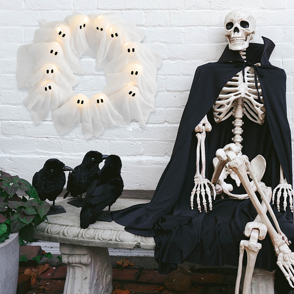 Halloween Decorations Ghost Wreath Cute Ghost Halloween Door Sign For Door Porch Wall Holiday Home Decor Glow Ghost Lights Coffee Jasper