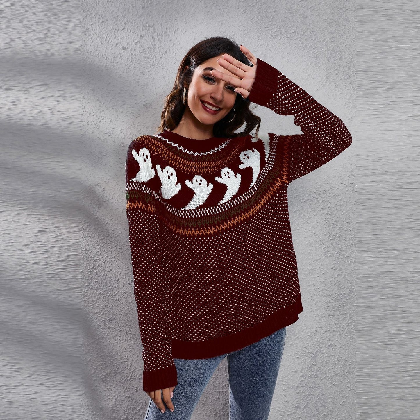 Halloween Cartoon Ghost Polka Dot Pullover Sweater Autumn And Winter Loose Long-sleeved Knitted Tops For Women Bests Sale