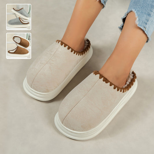 Winter Fashion Cotton Slippers With Sewing-side Design Indoor Non-slip Bedroom Floor Plush Slipper House Shoes Women Couple - Bests Sale
