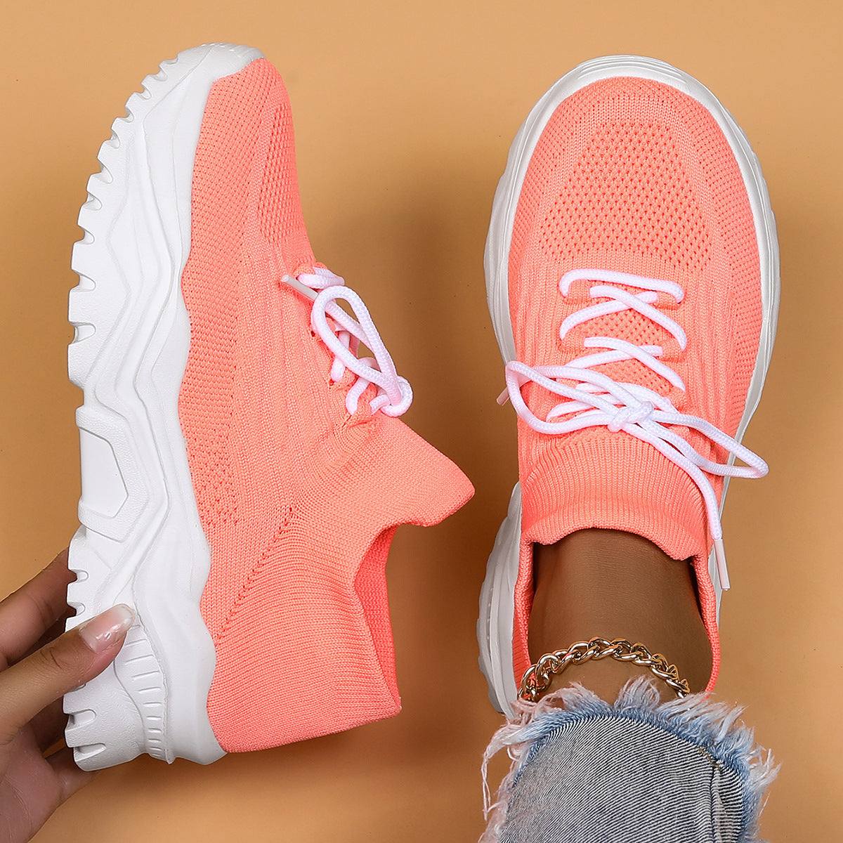 Plus Size Women's Sports Breathable Fly-knit Socks Shoes - Bests Sale