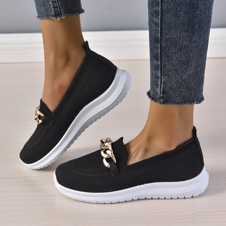New Large Size Flat Heel Mesh Breathable Flying Woven Slip-on Women - Bests Sale