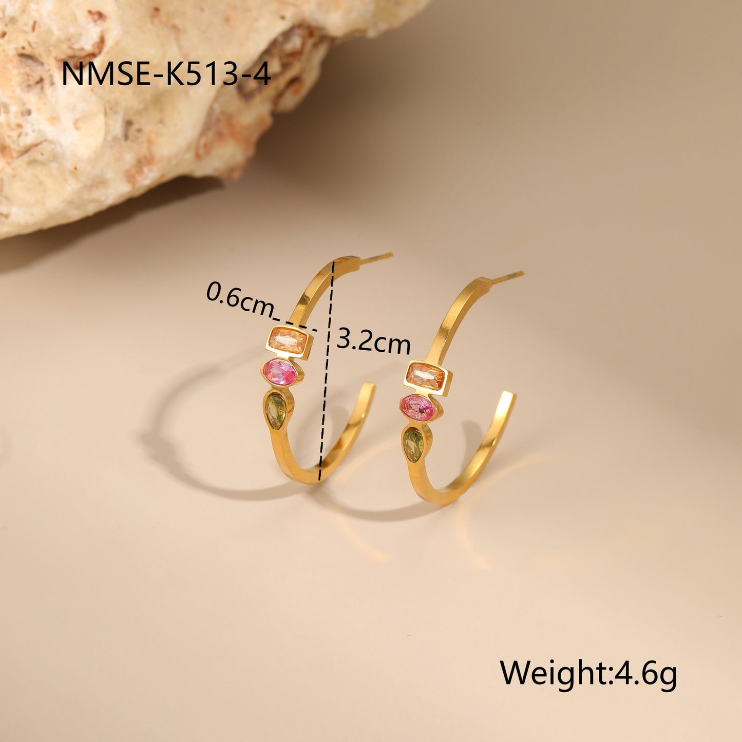 Geometric Color Zircon Necklace Gold Plated Design Sense Earrings Ring Ornament Suit - Bests Sale