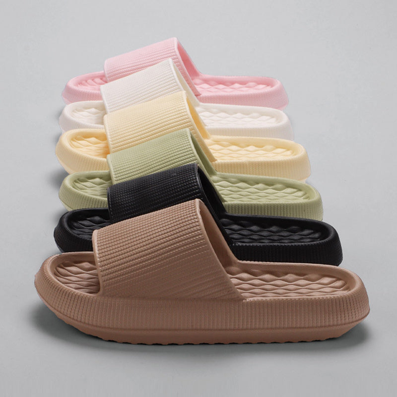 Summer EVA Slippers Solid Color Rhombus Stripe Anti-slip Slippers New Women's Home Shoes - Bests Sale