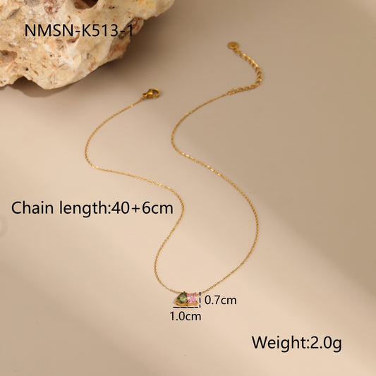 Geometric Color Zircon Necklace Gold Plated Design Sense Earrings Ring Ornament Suit - Bests Sale