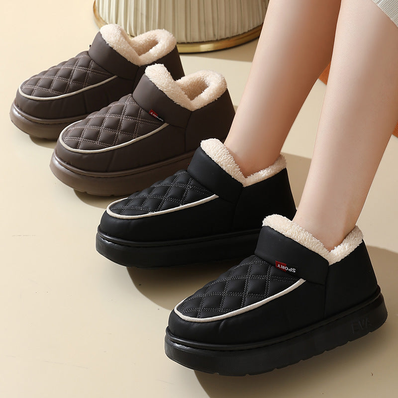 Winter Plush Cotton Shoes Warm Thick-bottom Waterproof Home Slippers All-match Indoor Outdoor Garden Shoes For Women - Bests Sale