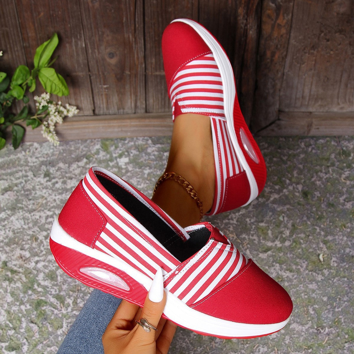Striped Canvas Casual Round Head Comfortable Lightweight Women's Shoes - Bests Sale