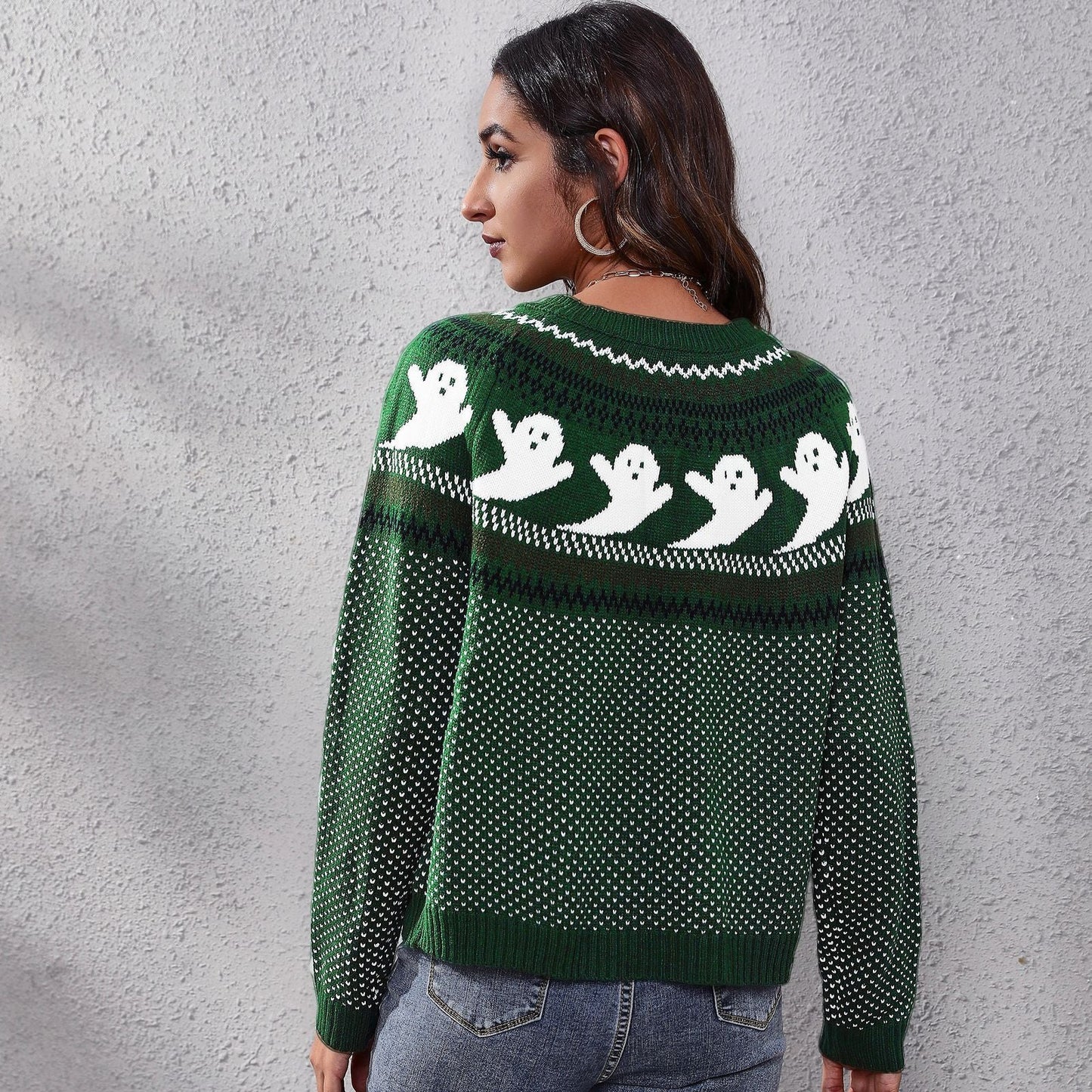 Halloween Cartoon Ghost Polka Dot Pullover Sweater Autumn And Winter Loose Long-sleeved Knitted Tops For Women Bests Sale