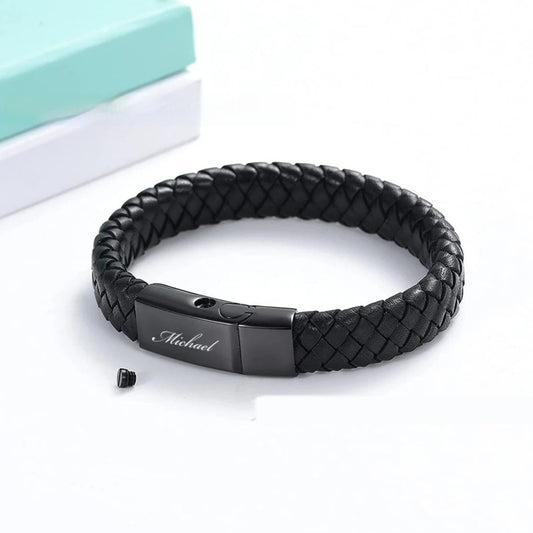 Leather Stainless Steel Cinerary Casket Bracelet - Bests Sale