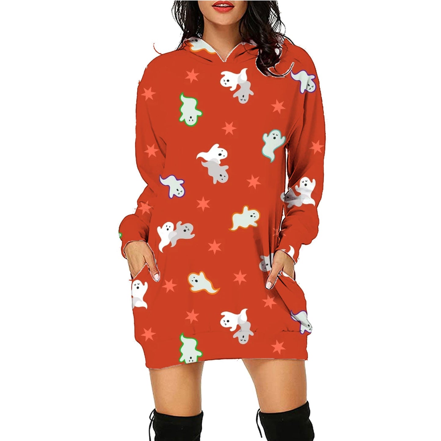 Halloween Print Long Hoodie With Pockets Sweater Long Sleeve Clothes Women Bests Sale